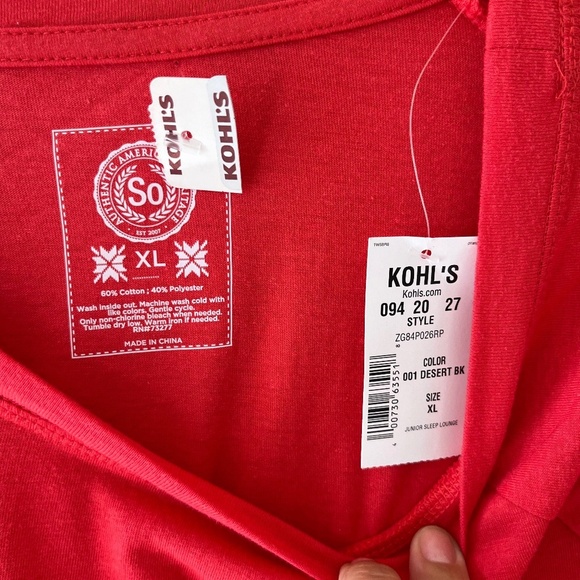 SO Kohls Sz XL Red Lounge Soft Stretch blouse Top Shirt Long Sleeves Crew Neck - Picture 4 of 6